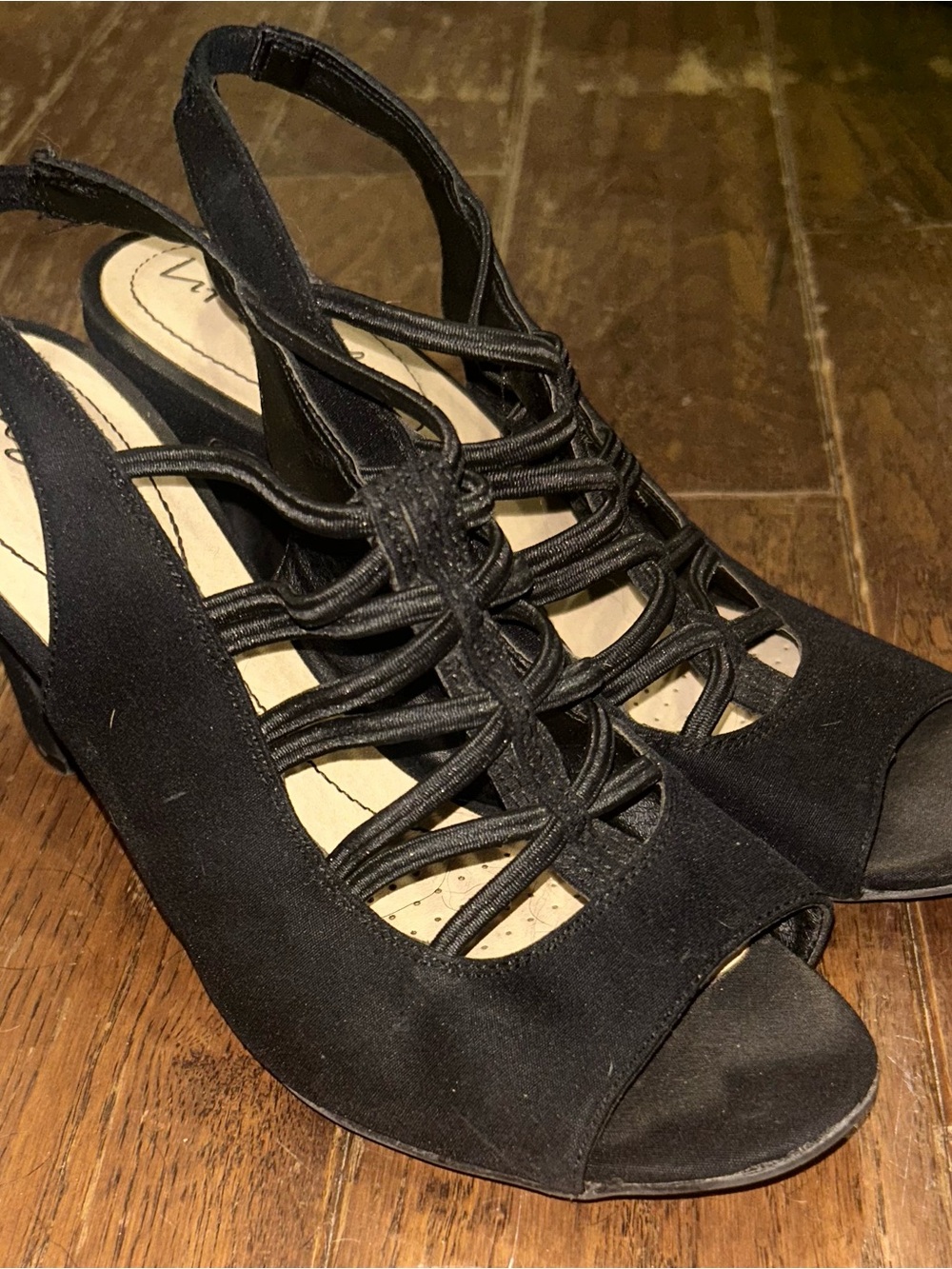 Black Women's Peep Toe Slingback Heels with Strappy Upper